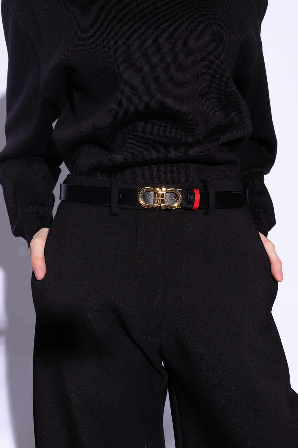 ベルト FERRAGAMO Woman Belt Black 230294 771068 003 Ferragamo Ladies Black Reversible And Adjustable Gancini